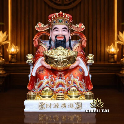 Alternative view of Bộ Ba Ngài Thần Tiền Bột Đá Áo Đỏ, Thần Tài – Thổ Địa Bột Đá Trắng, Nhiều Kích Thước