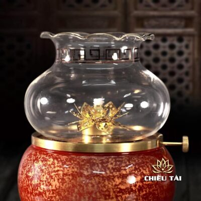 Alternative view of Đèn Dầu Đồng Vàng Vân Đá Nâu Đỏ Cao Cấp, Nhiều Kích Thước
