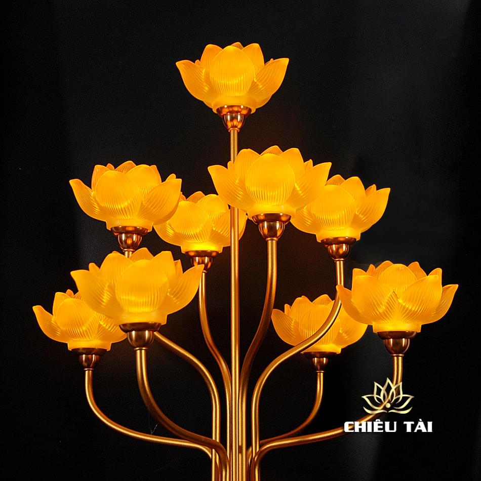 Đôi Đèn Ban Thờ Thần Tài "Bình Hoa Thủy Lưu Ly" 9 Bông, Cao 77cm - Ảnh 3