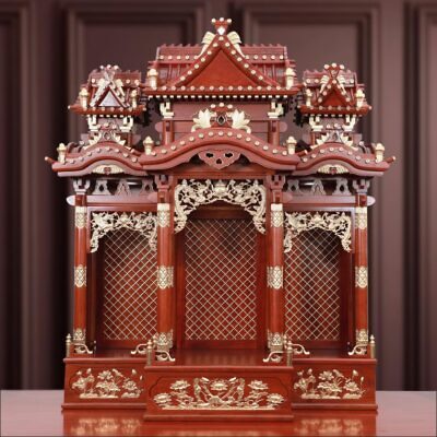 Ban Thờ Thần Tài Thổ Địa Ba Gian "Thái Hòa Hưng Vượng" Màu Cánh Gián, KT 127*58*134 cm