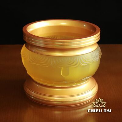 Alternative view of Bát Hương Thần Tài Lưu Ly Bọc Đồng Vàng Viền Hoa, Nhiều Kích Cỡ