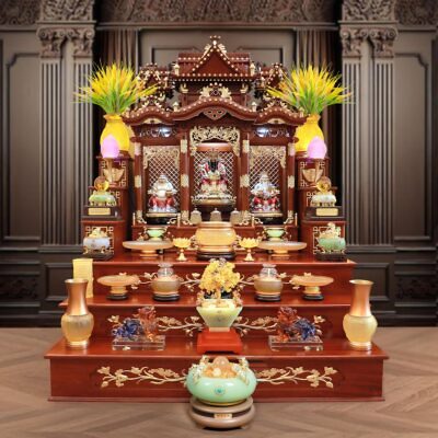 Bộ Ban Thờ Thần Tài Thổ Địa Ba Gian "Thái Hòa Hưng Vượng", KT 157*127*189cm