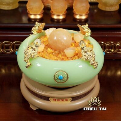 Bát Tụ Bảo Thần Tài Thanh Ngọc, Có Đế Xoay, Kích Thước 29cm