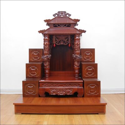 Combo Ban Thờ Thần Tài Thổ Địa Song Long Cổ Tự Gỗ Lát, KT 89*89*109 cm