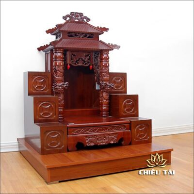 Alternative view of Combo Ban Thờ Thần Tài Thổ Địa Song Long Cổ Tự Gỗ Lát, KT 89*89*109 cm