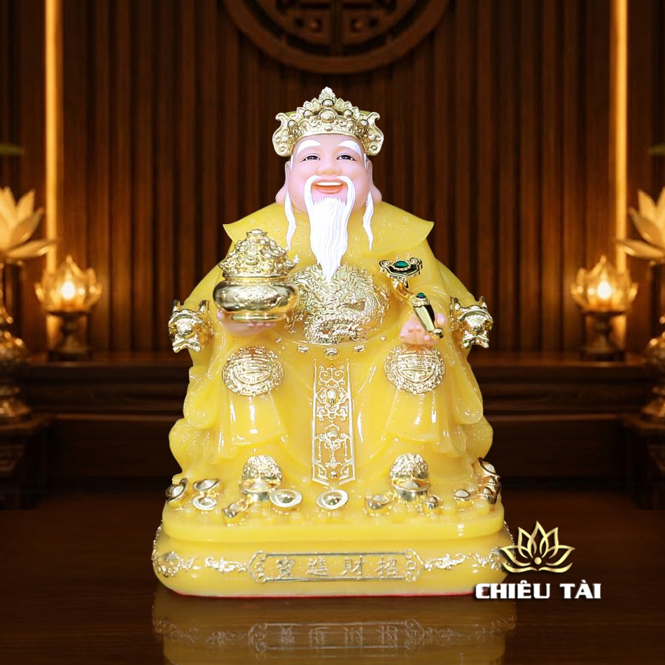 Bộ Tượng Thần Tài - Thổ Địa Bột Đá Thạch Anh Viền Vàng, Nhiều Kích Thước - Ảnh 2