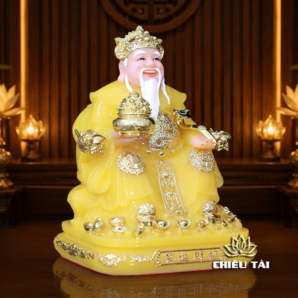 Bộ Tượng Thần Tài - Thổ Địa Bột Đá Thạch Anh Viền Vàng, Nhiều Kích Thước - Ảnh 3