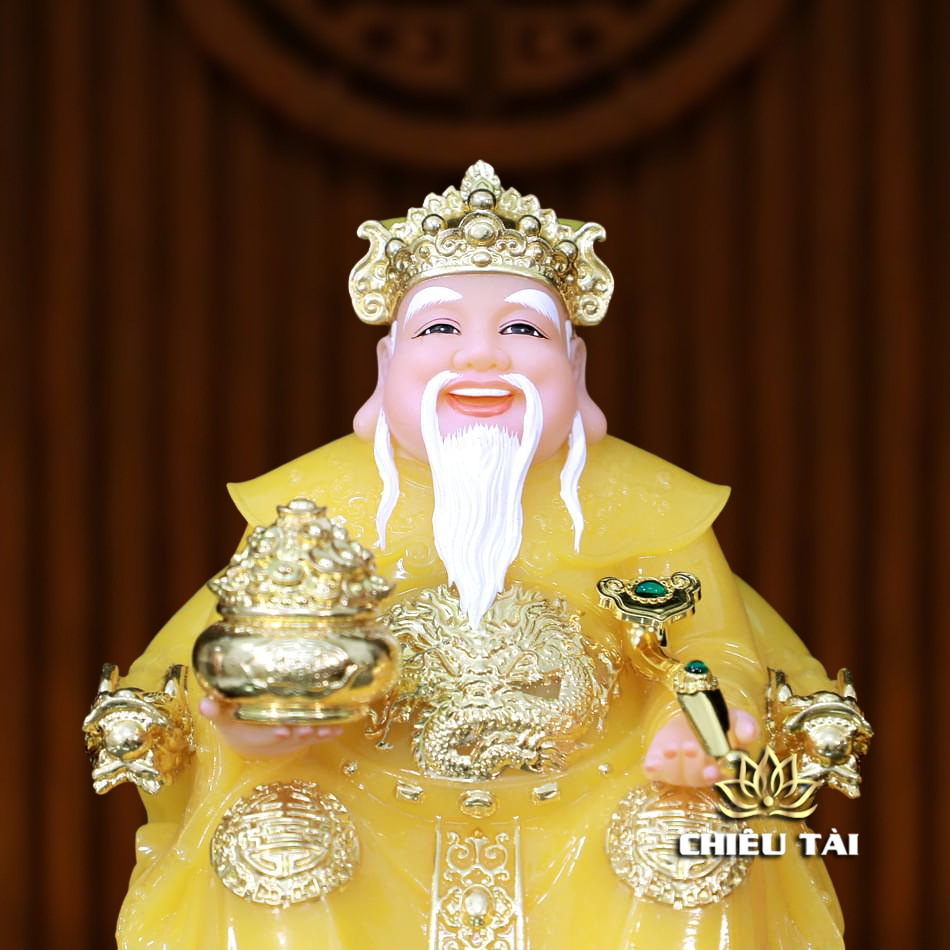 Bộ Tượng Thần Tài - Thổ Địa Bột Đá Thạch Anh Viền Vàng, Nhiều Kích Thước - Ảnh 4