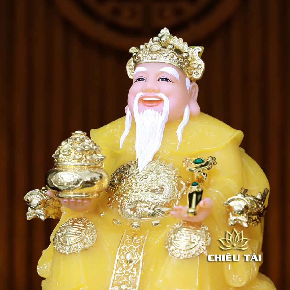 Bộ Tượng Thần Tài - Thổ Địa Bột Đá Thạch Anh Viền Vàng, Nhiều Kích Thước - Ảnh 5