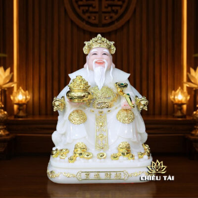 Alternative view of Bộ Tượng Thần Tài - Thổ Địa Bột Đá Bạch Ngọc Viền Vàng, Nhiều Kích Thước