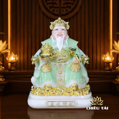 Alternative view of Bộ Tượng Thần Tài - Thổ Địa Bột Đá Xanh Ngọc Viền Vàng, Nhiều Kích Thước