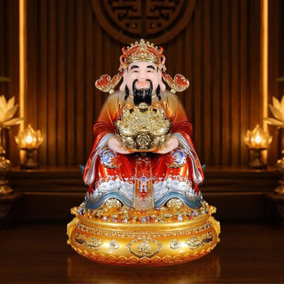 Tượng Thần Như Ý Ngồi Tự Tại Bột Đá Áo Đỏ, Nhiều Kích Thước