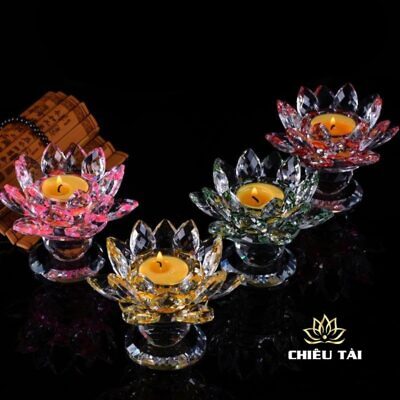 Alternative view of Đế Nến – Chân Đèn Cầy Hoa Sen Pha Lê Nhiều Màu, Cao 9cm
