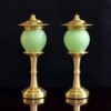 Đôi Đèn Ban Thờ Thần Tài "Nắp Ô Lưu Ly" Màu Xanh Ngọc, Cao 33cm