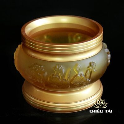 Alternative view of Bát Hương Thần Tài Lưu Ly Hoa Sen Nổi Miệng Đồng Viền Thẳng, Nhiều Kích Cỡ