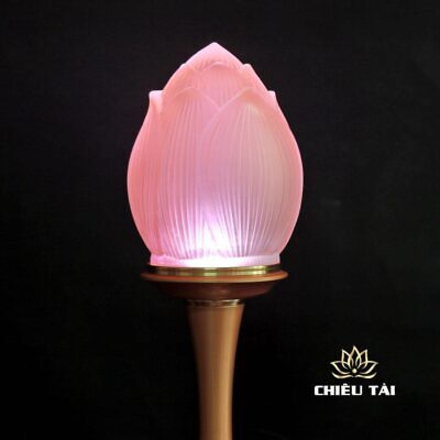 Alternative view of Đôi Đèn Ban Thờ Thần Tài "Lưu Ly Hoa Sen Nụ" Đèn Đổi Màu, Thân Đồng, Có Điều Khiển, Nhiều Kích Thước
