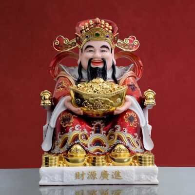 Tượng Thần Như Ý "Tài Nguyên Quảng Tiến" Ngồi Tự Tại Bột Đá Sơn Đỏ, Nhiều Kích Thước
