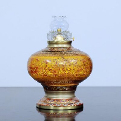 Đèn Dầu Bằng Thủy Tinh Hoa Văn, 30 Ngày, Cao 28cm