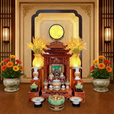 Bộ Ban Thờ Thần Tài Thổ Địa Tâm Kinh Vàng "Phú Quý", KT 101*69*125cm