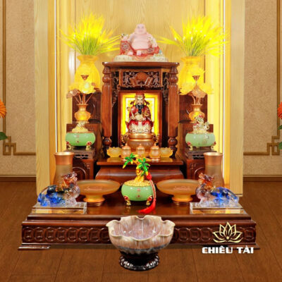 Alternative view of Bộ Ban Thờ Thần Tài Thổ Địa Lưu Ly Vàng "Tài Vượng", KT 87*87*78cm