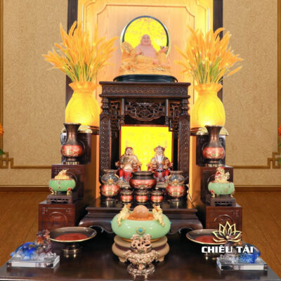 Alternative view of Bộ Ban Thờ Thần Tài Thổ Địa Đồng Đỏ Hoa Sen "Tiến Bảo", KT 107*107*107cm