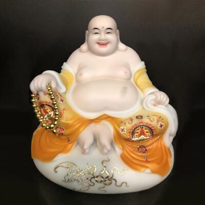 Tượng Di Lặc Bồ Tát Ngồi Túi Tiền Sơn Vàng Bằng Bột Đá, Kích Thước 30-48cm