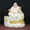 Tượng Di Lặc Bồ Tát Ngồi Đồng Tiền, Chất Liệu Bột Đá Trắng, Cao 40cm