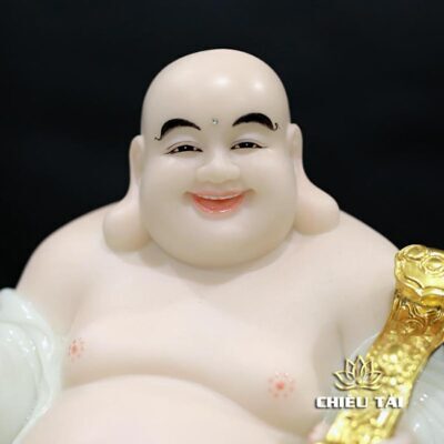Alternative view of Tượng Di Lặc Bồ Tát Ngồi Đồng Tiền, Chất Liệu Bột Đá Trắng, Cao 40cm