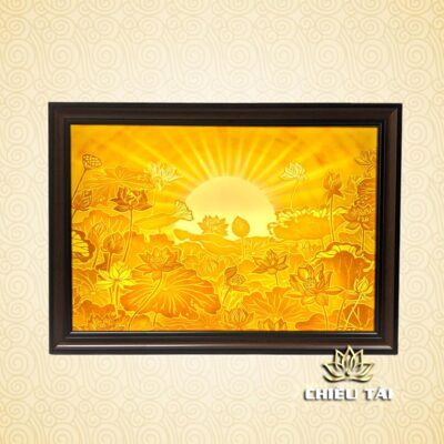 Alternative view of Tranh Trúc Chỉ Chữ Nhật, In Họa Tiết Hoa Sen, Kích Thước 70x50cm