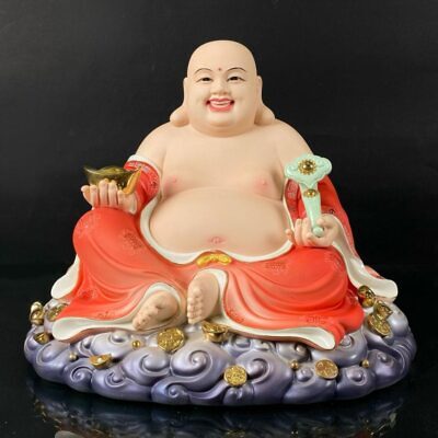 Tượng Ngài Di Lặc Ngồi Đằng Vân Sứ Đỏ Viền Vàng, Nhiều Kích Thước