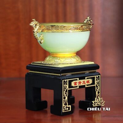 Alternative view of Bát Nước Phú Quý Bằng Ngọc Lưu Ly, Bọc Đồng, Có Đế Gỗ