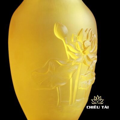 Alternative view of Lọ Hoa Thần Tài Lưu Ly Thanh Liên Vàng Hoa Sen Nổi, Cao 24cm