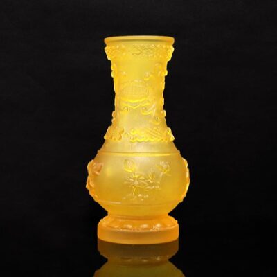 Lọ Hoa Thần Tài Lưu Ly Thanh Liên Màu Vàng Hoa Sen Nổi, Cao 21cm
