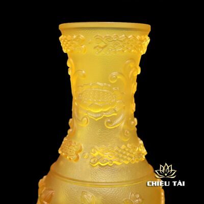 Alternative view of Lọ Hoa Thần Tài Lưu Ly Thanh Liên Màu Vàng Hoa Sen Nổi, Cao 21cm