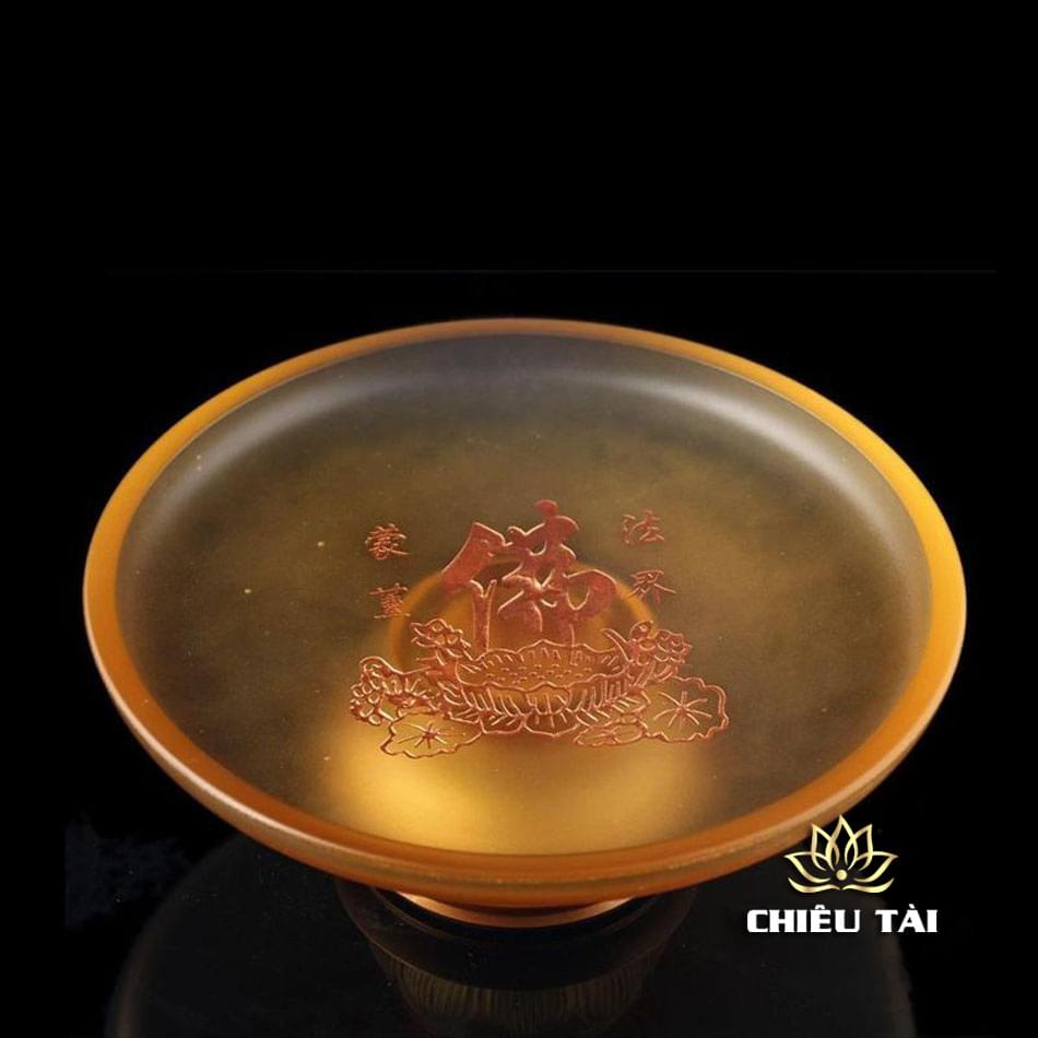 Đĩa Thờ (Mâm Bồng) Lưu Ly Vàng Khắc Chữ Phật Bọc Đồng Cao Cấp, Nhiều Kích Thước - Ảnh 3