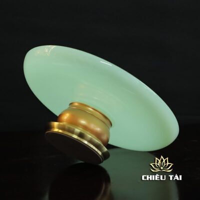 Alternative view of Đĩa Thờ (Mâm Bồng) Lưu Ly Ngọc Xanh Bọc Đồng Vàng Cao Cấp, Nhiều Kích Thước