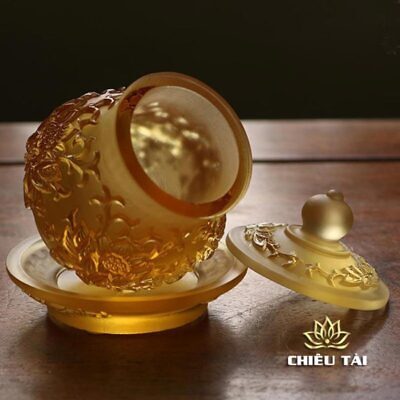 Alternative view of Chén Nước Thờ Lưu Ly Mầu Vàng, Cao 9cm | 10.3cm