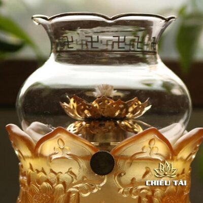 Alternative view of Đèn Dầu Thần Tài Lưu Ly Màu Vàng, Cao 16cm