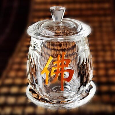 Ly Nước Thờ Thuỷ Tinh Chữ Phật, Cao 8.5cm