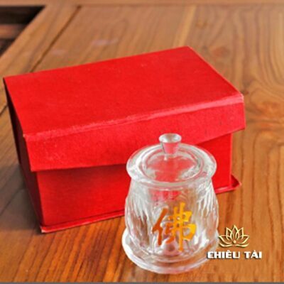 Alternative view of Ly Nước Thờ Thuỷ Tinh Chữ Phật, Cao 8.5cm