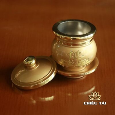 Alternative view of Chén Hoa Sen Chữ Phật Đồng Vàng, Nhiều Kích Cỡ