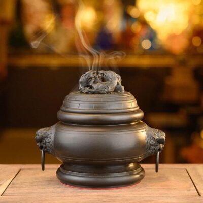 Lư Trầm Thần Tài Kỳ Lân Bằng Đồng Màu Đất Nung, Kích Thước 10x15cm, Trọng Lượng 2,6kg