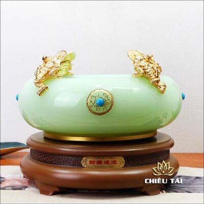 Alternative view of Bát Tụ Bảo Thần Tài Thanh Ngọc, Có Đế Xoay, Kích Thước 29cm
