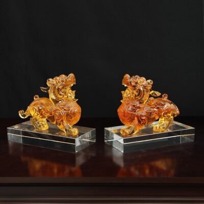 Đôi Tỳ Hưu Lưu Ly Tịch Tà Huỳnh Ngọc, Kích Thước 20*8*18.5cm