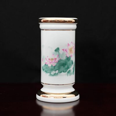 Ống Hương Sứ Trắng Hoa Sen Hồng Lá Xanh, Nhiều Kích Cỡ