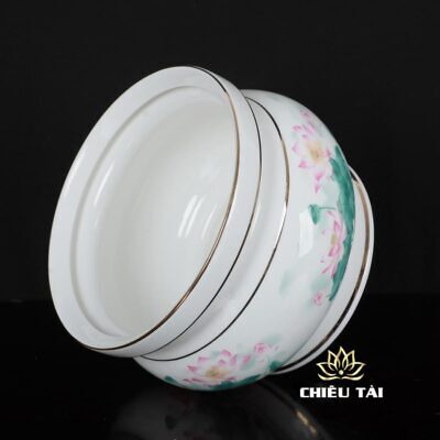 Alternative view of Bát Hương Thần Tài Sứ Trắng Hoa Sen Hồng Lá Xanh, Nhiều Kích Cỡ