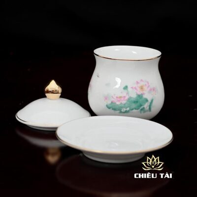 Alternative view of Chén Nước Thờ Sứ Hoa Sen Hồng Lá Sen Xanh, Nhiều Kích Cỡ