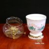 Đèn Dầu Thần Tài Sứ Trắng Hoa Sen Hồng Lá Xanh, Cao 15cm-18cm - Ảnh 3