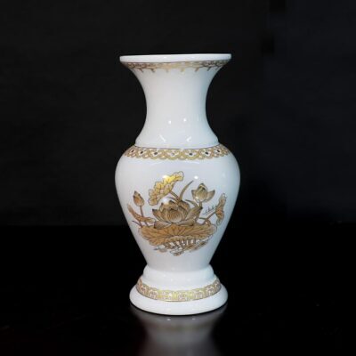 Lọ Hoa Thần Tài Thờ Cúng Sứ Trắng Hoa Sen Vàng, Nhiều Kích Thước
