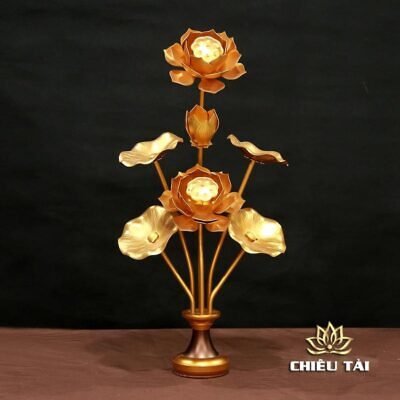 Alternative view of Đôi Lọ Hoa Thần Tài Sen Vàng 7 Bông, Chất Liệu Nhôm, Cao 60cm